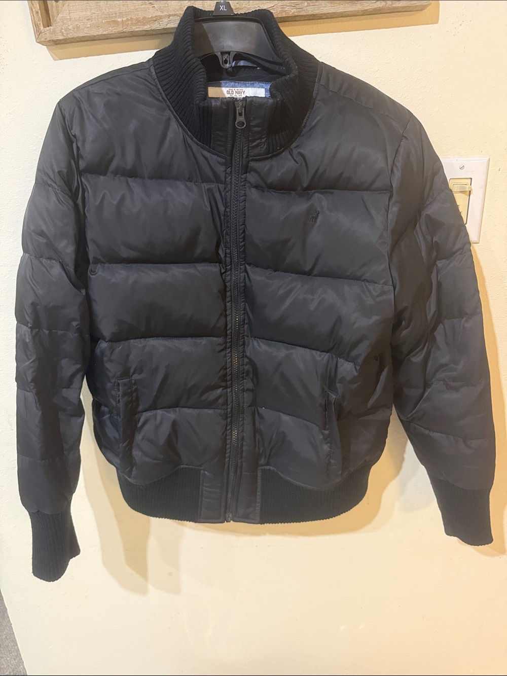 Old Navy Black Quilted Jacket with Ribbed Trim